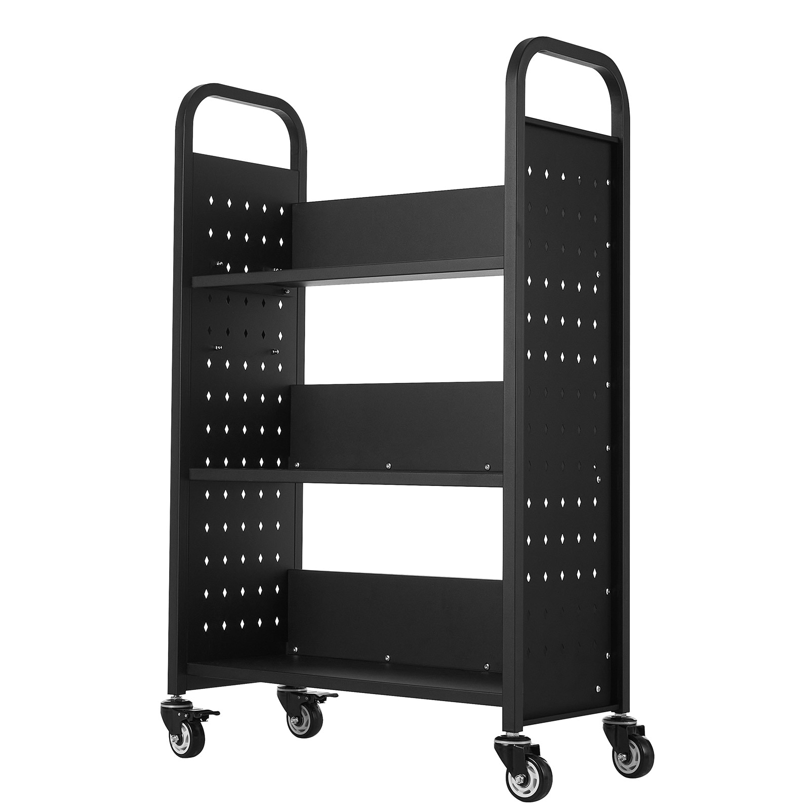 3-tier Rolling Book Cart With Single Sided Shelves In Black_voghion.com